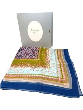 Christian Dior Vintage Floral Silk Stole Scarf In Original Envelope Box Package
